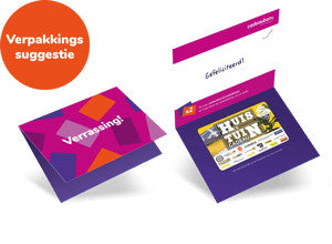 Cadeau envelop Verassing met Huis & Tuin Cadeaukaart en suggestie voor verpakking.