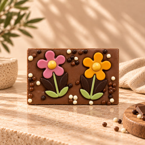 Bloemen chocoladereep per post.