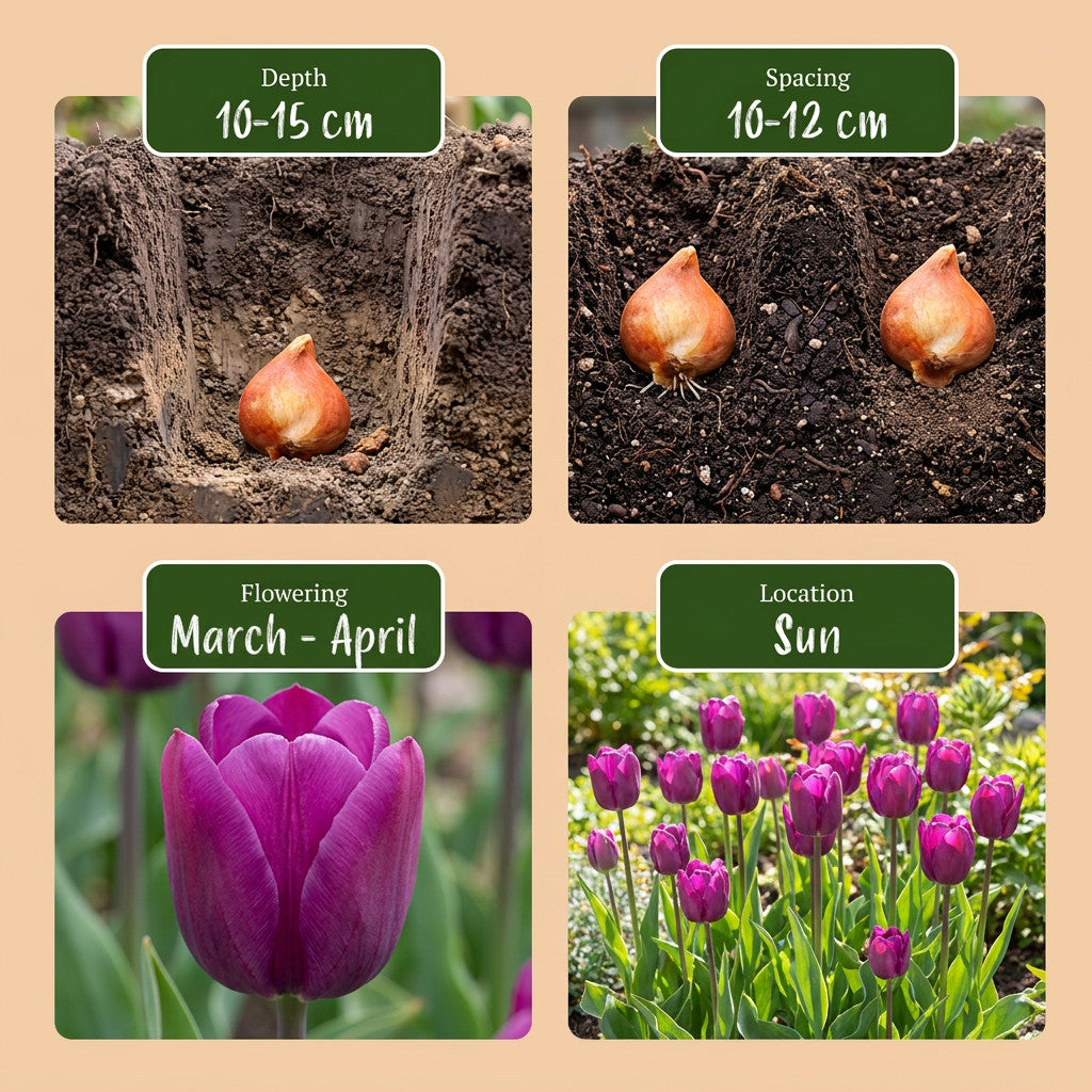 30x Tulipa Triumph Purple - Triomftulp - Paars - Voorjaarsbloeier - Bolmaat 11/12 | productafbeelding 4