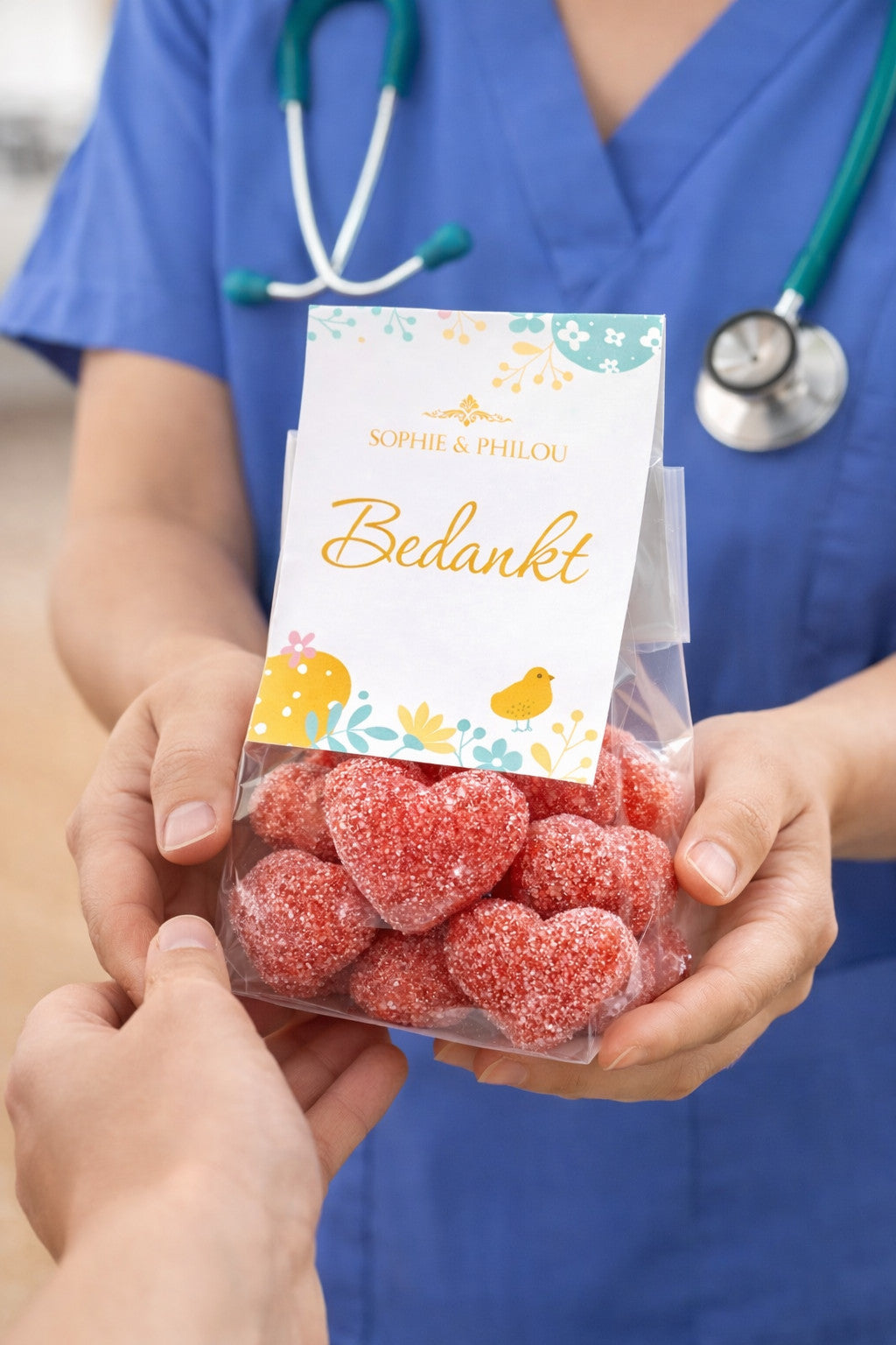 Sophie & Philou Bedankt Zakje Hartjes Snoep 10 Hartjes | productafbeelding 2