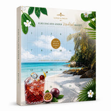 mocktail zomerkalender recepten met tropisch strand en verfrissende drankjes, perfect voor zomerse dagen.
