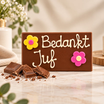 Bedankt Juf Chocoladereep met bloemen