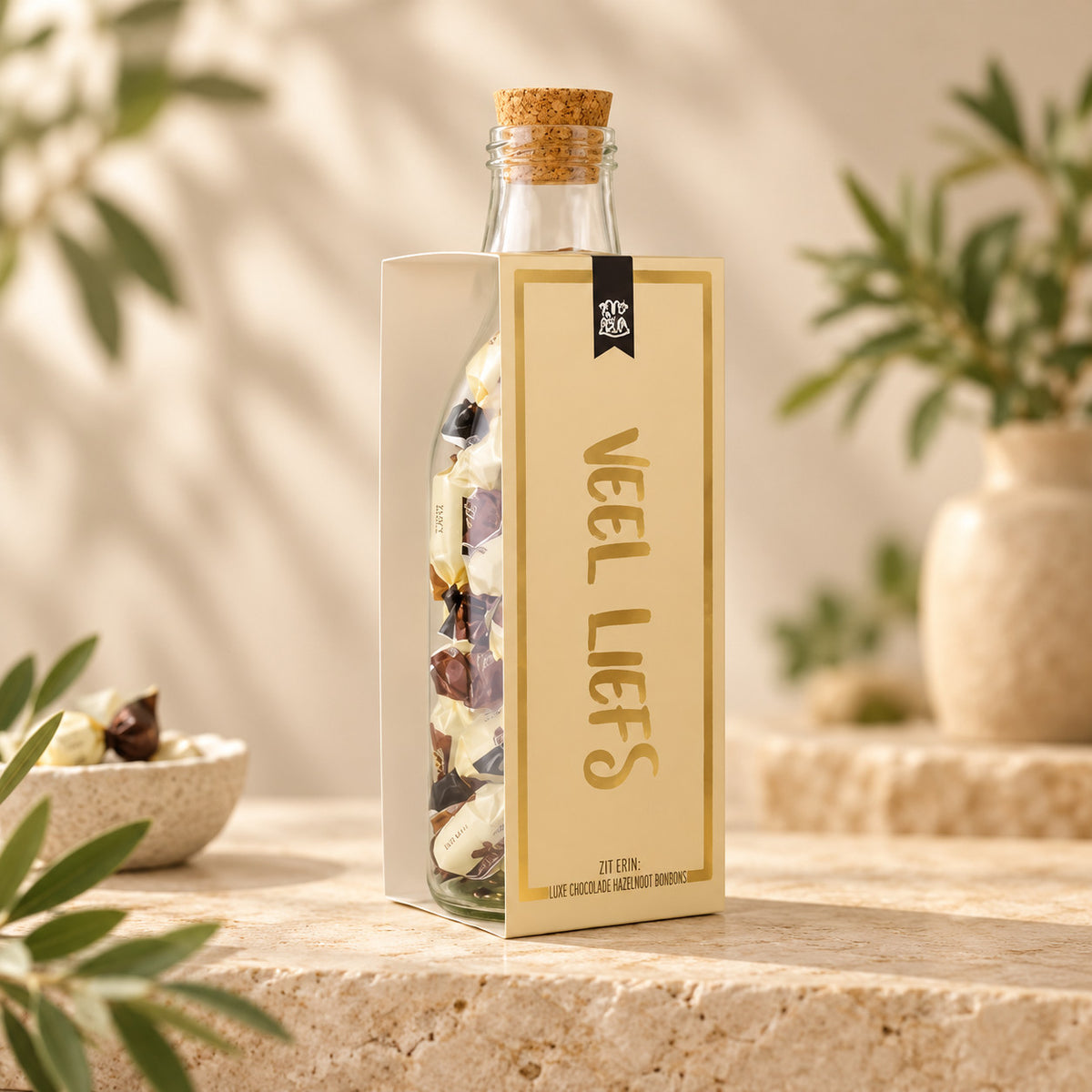 Momenten fles met toffees – Veel liefs