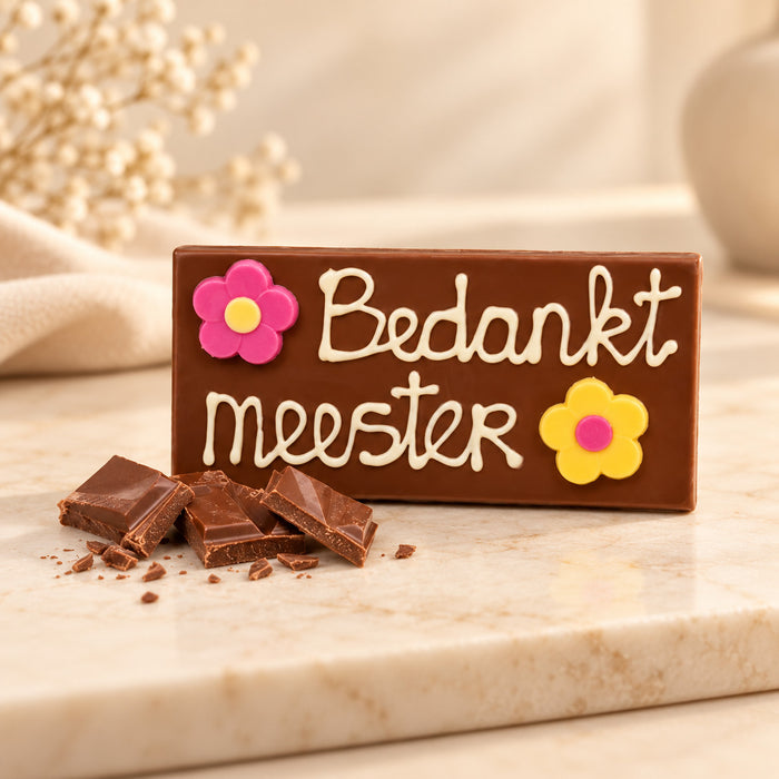 Bedankt Meester Chocoladereep met Bloemen