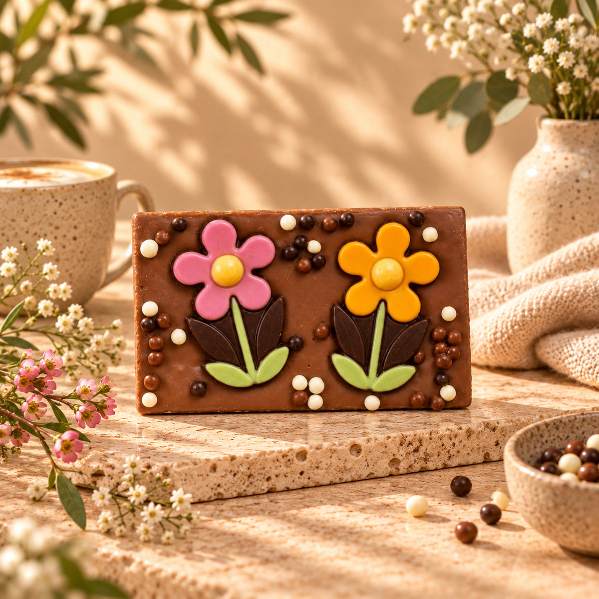 Bloemen chocoladereep per post. | productafbeelding 2