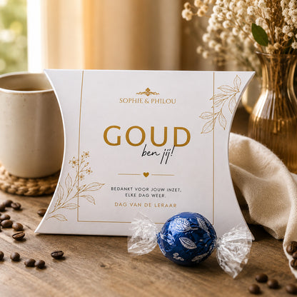 Luxe Goud ben jij chocoladebedankje in gouden cadeauverpakking