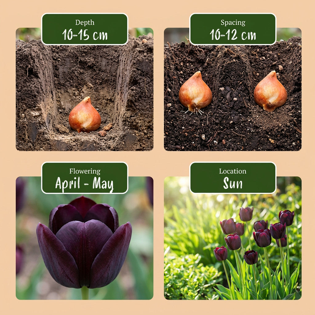 24x Tulipa Triumph Black - Triomftulp - Donker Paars - Voorjaarsbloeier - Bolmaat 11/12 | productafbeelding 4