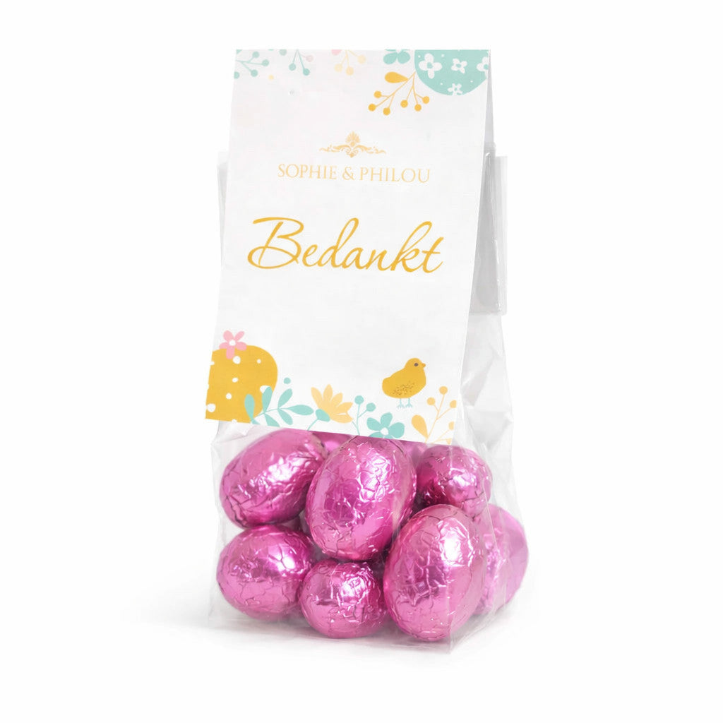 Sophie & Philou Bedankt Paaseitjes Licht Fuchsia 15 Luxe Chocolade Eitjes
