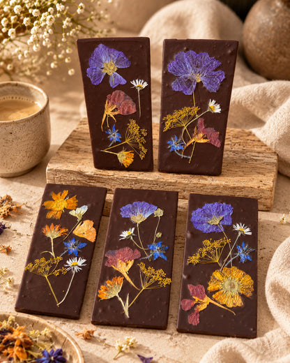 Vegan chocolade bloemenreep met biologische eetbare bloemen