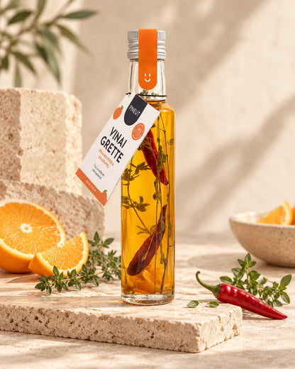 Vinaigrette maken Spaanse Peper & Sinaasappel Pineut van Pineut op rustige sfeervolle productachtergrond