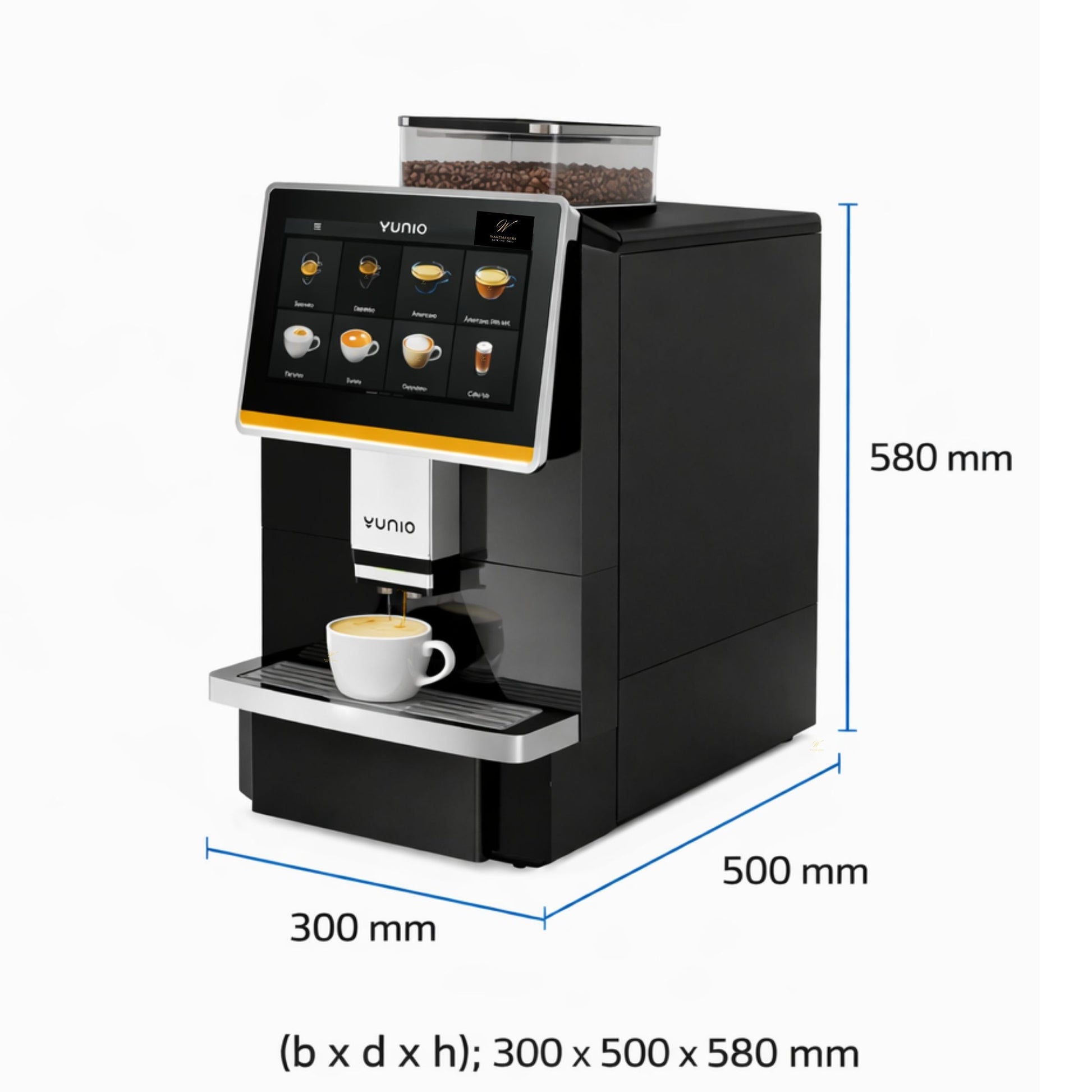 Afmetingen van de Yunio X50 professionele koffiemachine